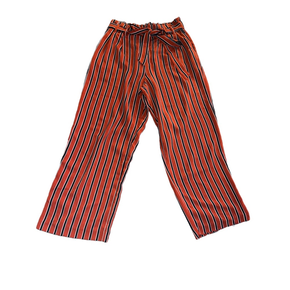 Zara Trafaluc Pants Womens Size Small Red Striped Wide Leg Casual. Polyester